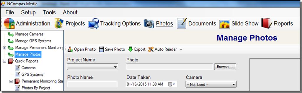If you wish to export a photo that has already been entered into NCompas Media click Photos in the main NCompas Media toolbar then Export A new window will appear that lets the user select the