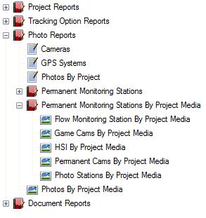 In order to create a Permanent Monitoring Station Report select Permanent Monitoring Stations By Project Media and select the monitoring station type for which to generate a photo report.