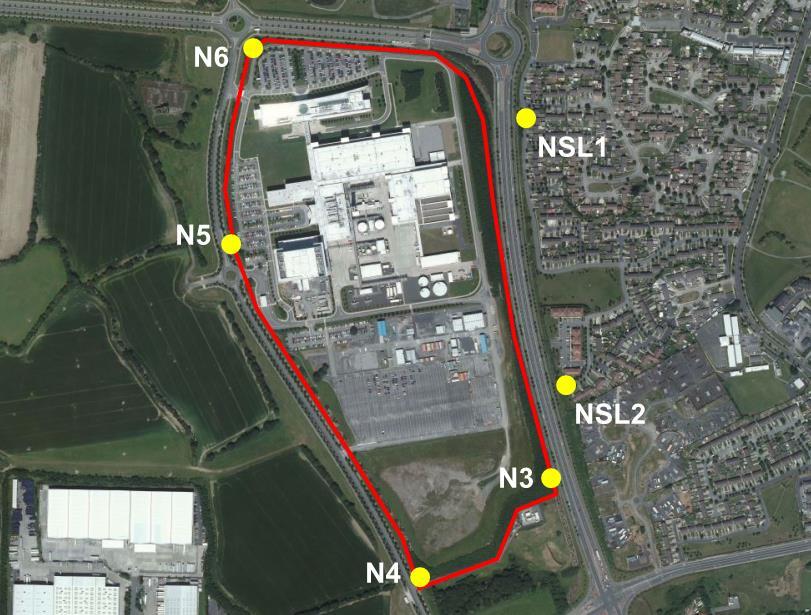Figure 1: Noise Monitoring Locations with the Pfizer Ireland Pharmaceuticals site boundary outlined in red. 3.