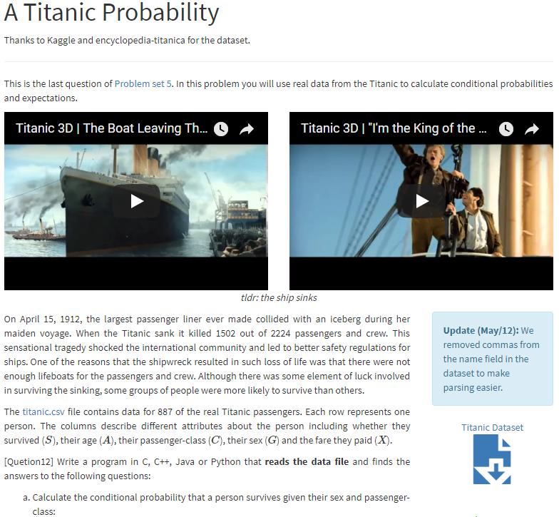 Titanic Data Set http://web.stanford.