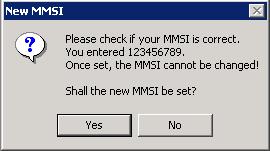 Click the 'Yes' button if the MMSI is correct. The static data tab will be updated to show the newly programmed vessel information.