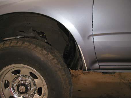 Front Flare Installation Procedures (Driver Side): 1 2 factory fender trim, mud fl aps and mud fl ap