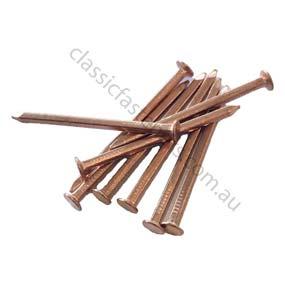 COPPER SHEATHING NAILS SOLID COPPER Clout type nail round plain shank English Standard Wire Gauge (SWG) Copper Nails Traditionally used to secure copper sheathing (thin copper sheet) onto the hulls
