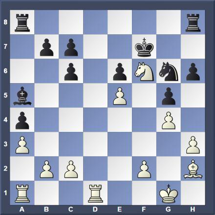 Position after 13.Bf4 (From p. 1) (Chris Yang: There must be a tactic here. [ 27...Kg7 28.Rxe7+ ][ 27...Kg6 28.Nxe7+ ] ) 27...Ke8 28.Rxe7+ Kd8 29.