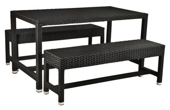 Mezza Benchset Mezza Benchset 1 table incl black non wood top 160x70 cm 2 benches Frame: Aluminium UV resistant