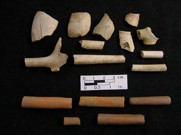 Thwings Point 2015 20 end of the clay tobacco pipes' time span. The pipe bowl is also diagnostic in that its size, shape, and decoration changed over time.
