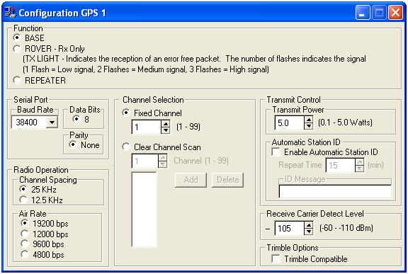 GPS Configuration The GPS Configuration is designed to provide a simplified set of configuration options for use with differential GPS and RTK systems.