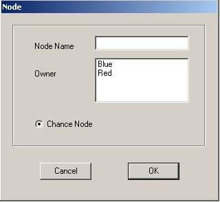 Figure 2.5: The Node Dialog Box After giving it a name one must either select the player who will own it in the Owner list box or leave it as a chance node as shown.