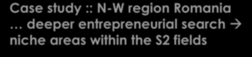 Case study :: N-W region Romania deeper entrepreneurial search niche areas within the S2 fields Technologies and coinvention of applications (CIA) for smart cities Co-invention of applications (CIA)