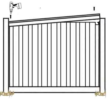 Step 9: Install Top Rail and Secure Pickets by star ng at one end and se ng the rail over one fence bracket gradually lowering