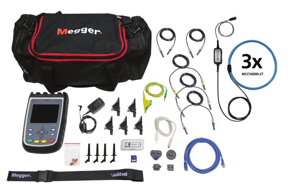 Gold Kit C/N -G-KIT Includes analyzer, voltage leads, SD card, USB cable, hanging strap, voltage lead plunger clips, and 3 MCCV6000-27 (four range flex 27 cm ID) CTs Silver Kit C/N -S-KIT Includes