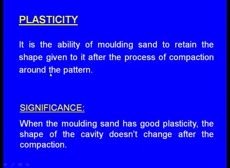 casting we cannot see the required features, but a good moulding sand should possess this property the flowability means where as we keep ramming the what say sand, it should strictly occupy around
