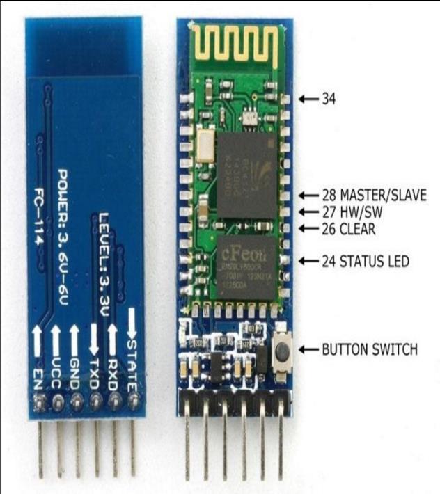 3.4 Bluetooth Module: Here the wireless connection between the user and the robot is established using the Bluetooth module HC-05.