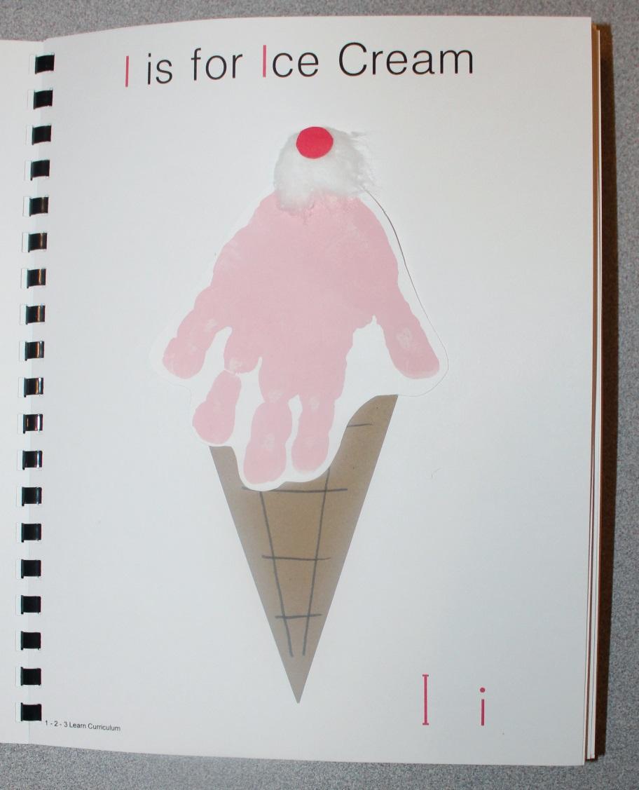 I is for Ice Cream Paint the child s hand pink. (Mix red and white to make the shade of pink you want to use). Place on white card stock.