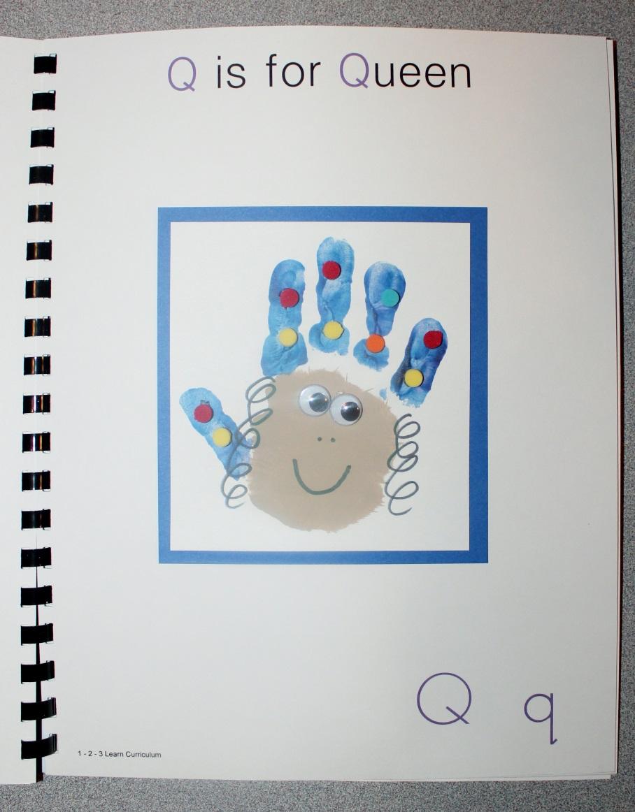 Q is for Queen Paint the palm of the child s hand beige. (Mix white with a few drops of brown until you get the color you want). Paint the fingers blue. Place the painted hand on white card stock.