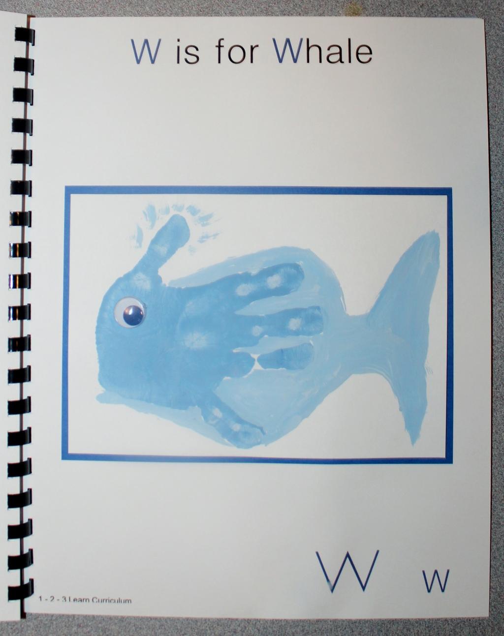 W is for Whale Paint the child s hand a light blue. (Mix blue with a few dots of white to get the desired color). Place on white card stock.
