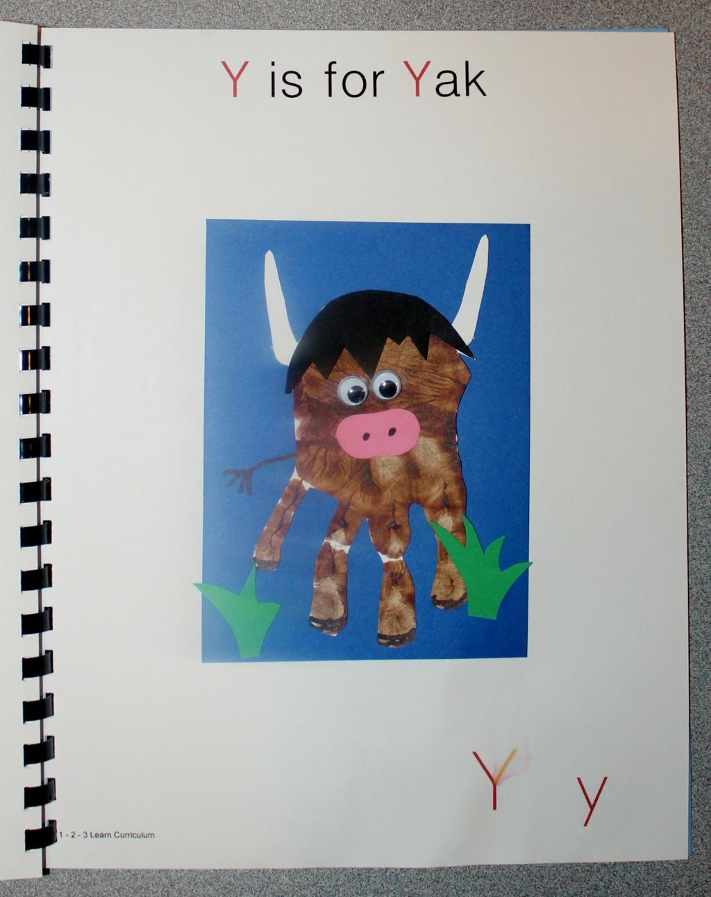 Y is for Yak Paint the child s hand brown and place on white card stock. When dry, trim and place on a piece of blue card stock.