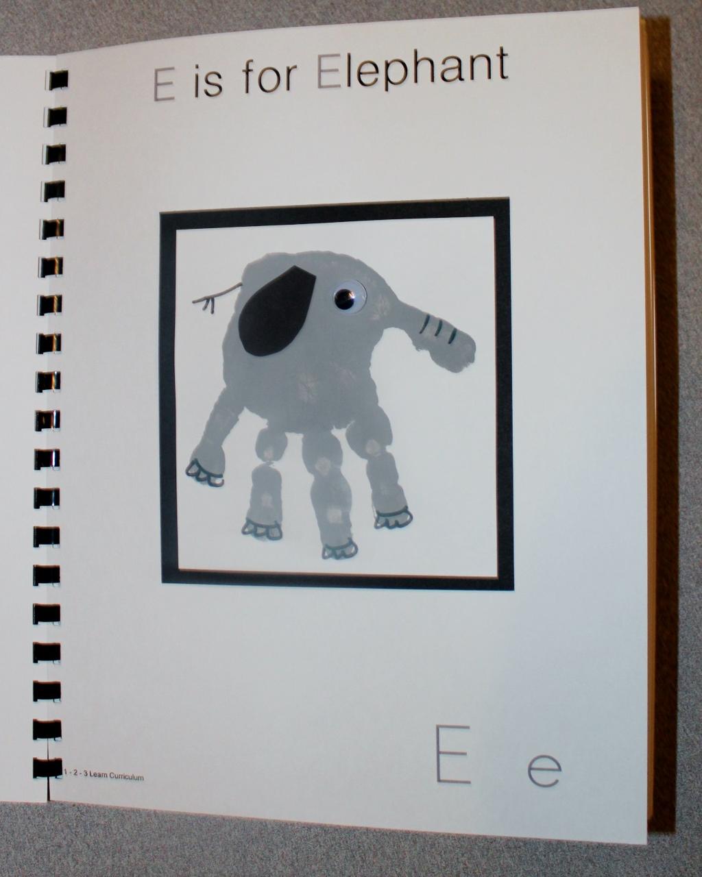 E is for Elephant Paint the child s hand gray. (Mix a small amount to black to get the color gray you want to use). Place the child s hand on a piece of white card stock.