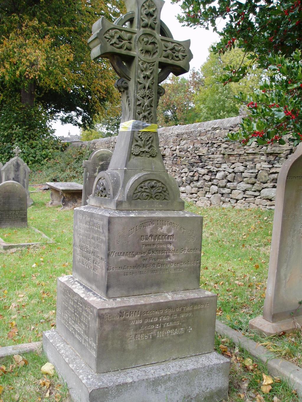 The Sugden family grave, in Kildwick churchyard as it used to