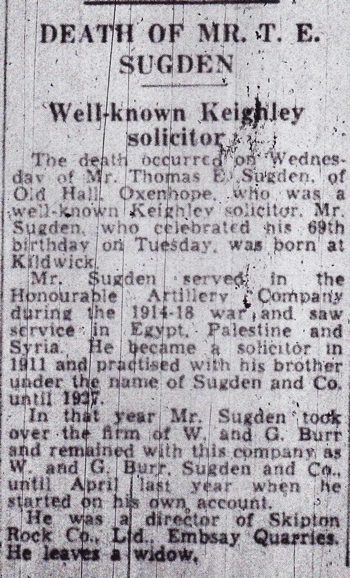 The following obituary appeared in the Keighley News. T.E.