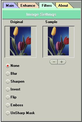 The Filters Tab The Filters tab contains special effect controls that allow you to alter the image before making your final scan. To access the Filters tab, click Filters.