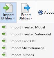 Importing from other Data Sources Subsurface Utilities > Home > Model Import/Export > Import Utilities Haestad LandXML MicroDrainage InRoads S&S The