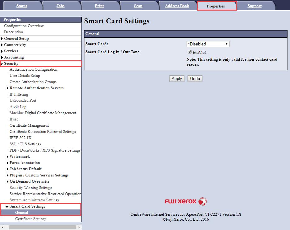 3. In Smart Card, select Enabled: 4.