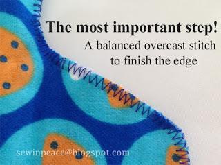 Step 9: Use a zigzag or overlock stitch to finish edge of fabric.
