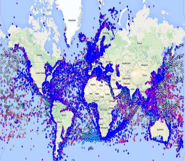 around the world Satellite AIS data