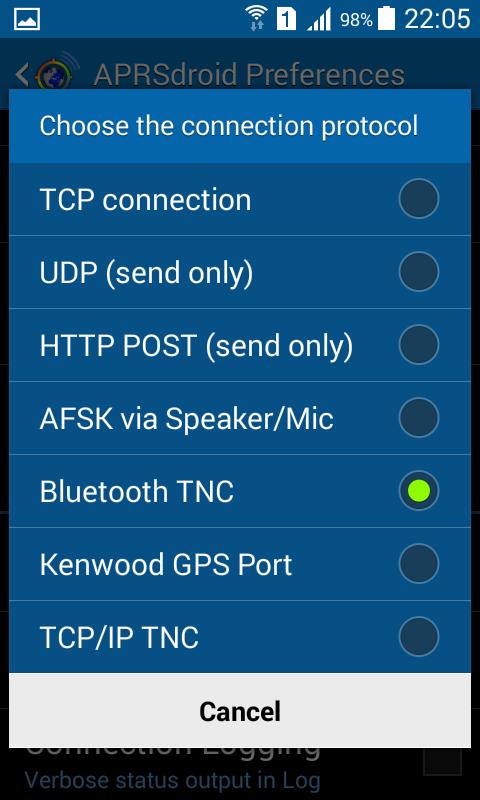 Here you can set your Callsign, SSID, APRS symbol and Comment field of your position beacons.