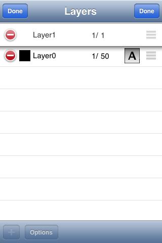 Settings of the layers : continuation List in Edit mode The hierarchy of the layers is modifiable by moving them into the list.