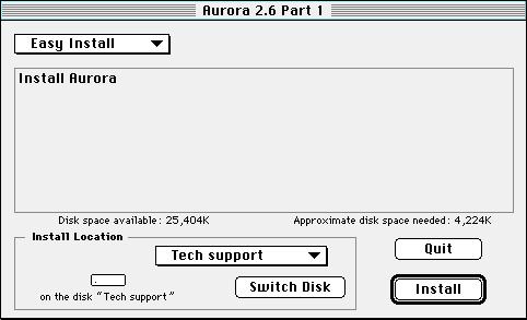 6. Select an install method (Easy Install or Custom Install): Figure 1 2 Installation window Easy Install installs all Aurora files.