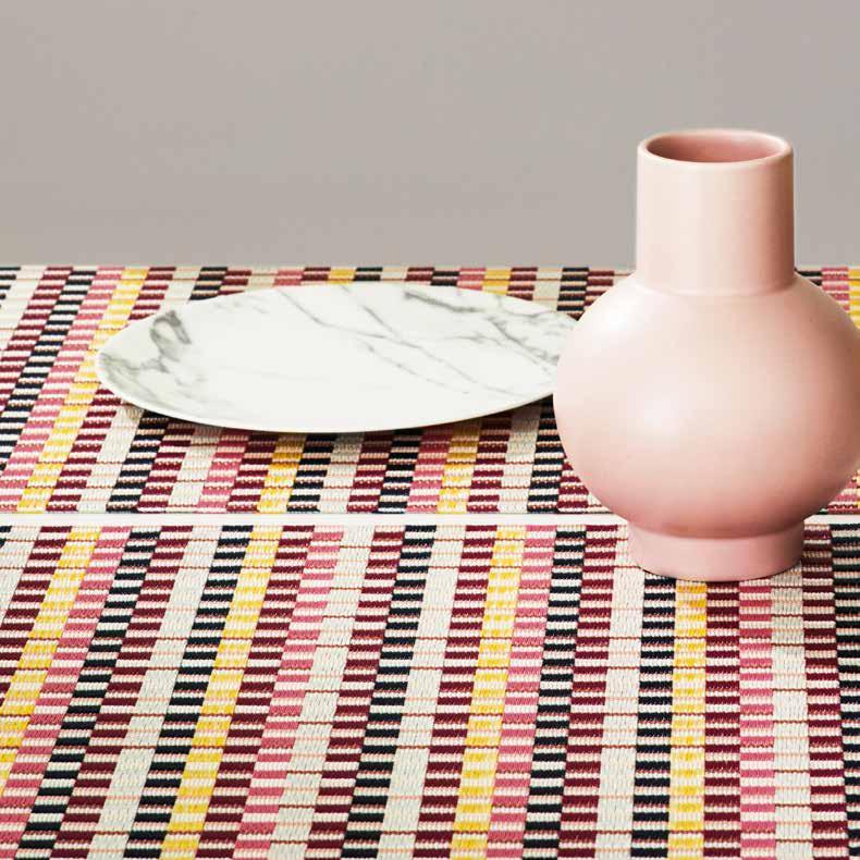 Innovative new placemats, table runners, coasters, and floor mats offer novel ways to incorporate the beauty and functionality of Chilewich textiles into any space, indoors or outdoors.