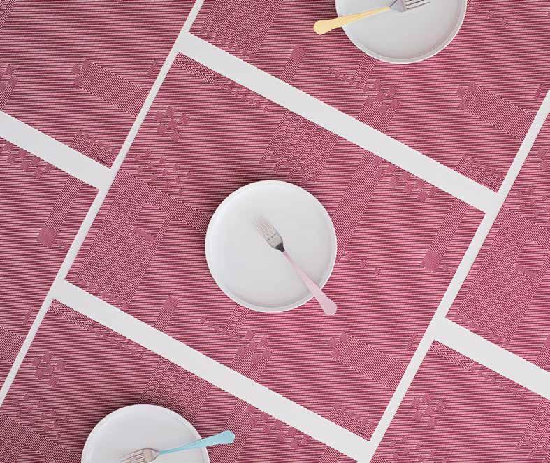 With its vibrant crossings of vertical and horizontal lines, these placemats bring energy and depth to the table in two colorways: Fireworks and Parade.