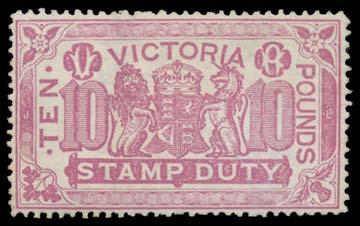 Prestige Philately - Auction No 168 Page: 21 VICTORIA (continued) Lot 639 639 * A A1 REVENUES: post-1901 Perf 11 10 dull red-violet, excellent centring, large-part o.g. Rare.