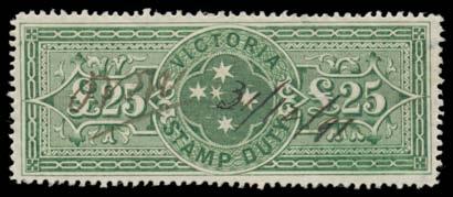Prestige Philately - Auction No 168 Page: 34 1890-97 Second Recess Printed Period (continued) 694 O A/B Ex Lot 694 TWENTY-FIVE POUNDS: Thirteenth Printing (18/10/1890, 216 printed) 25 blue-green with