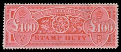 Tenth Printing (18/10/1890, only 108 printed) 100 aniline crimson x2 shades, mss cancels of "18/2/91" or "19/4/91"; Eleventh Printing (7/4/1891, 180)