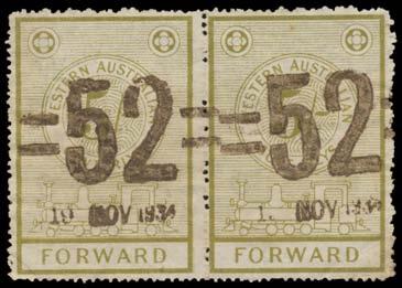 Prestige Philately - Auction No 168 Page: 56 WESTERN AUSTRALIA - Railway Stamps (continued) Ex Lot 916 916 O 1919-23 Wmk 'WA/[crown]GR' selection with various numeral cancellations including '1A' of