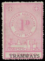 250 925 W A- Lot 925 1919-23 Wmk 'WA/[crown]GR' 1d pink with 'TRAMWAYS' overprint above the train, unused, Elsmore Online