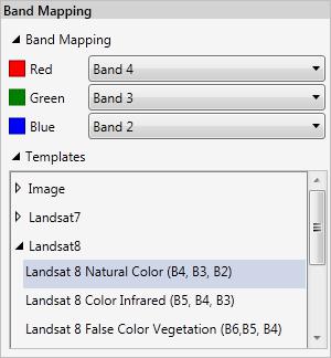 Template Landsat 8 natural color Built in templates make it easy to take advantage of various ways to use Landsat 8