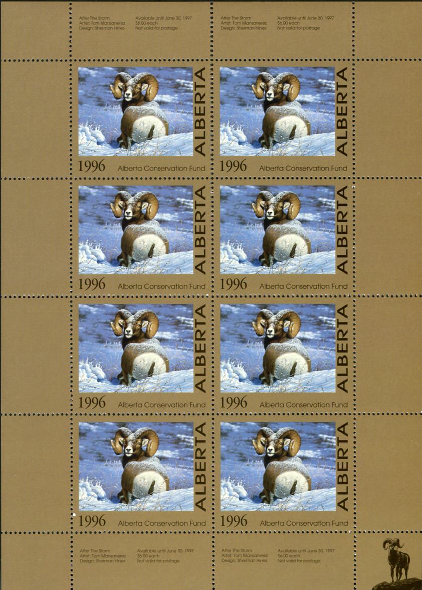 AWF2f*NH - 1997 Alberta Conservation Fund Complete sheet of 8 Rocky Mountain Goats by Brent Todd Cat.