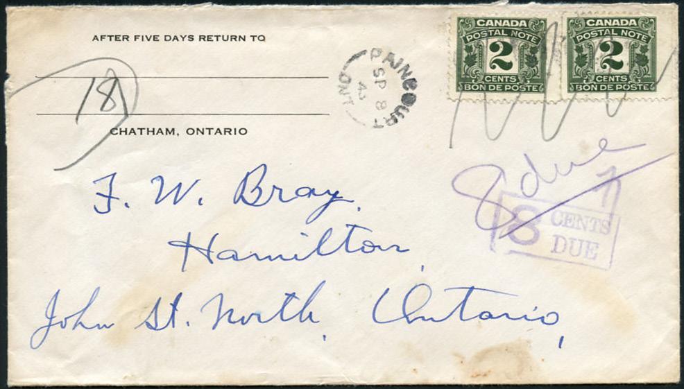 FX52-3/20c red incorrectly used as postage on 1937 cover from Lethbridge, Alberta to Regina, Saskatchewan.