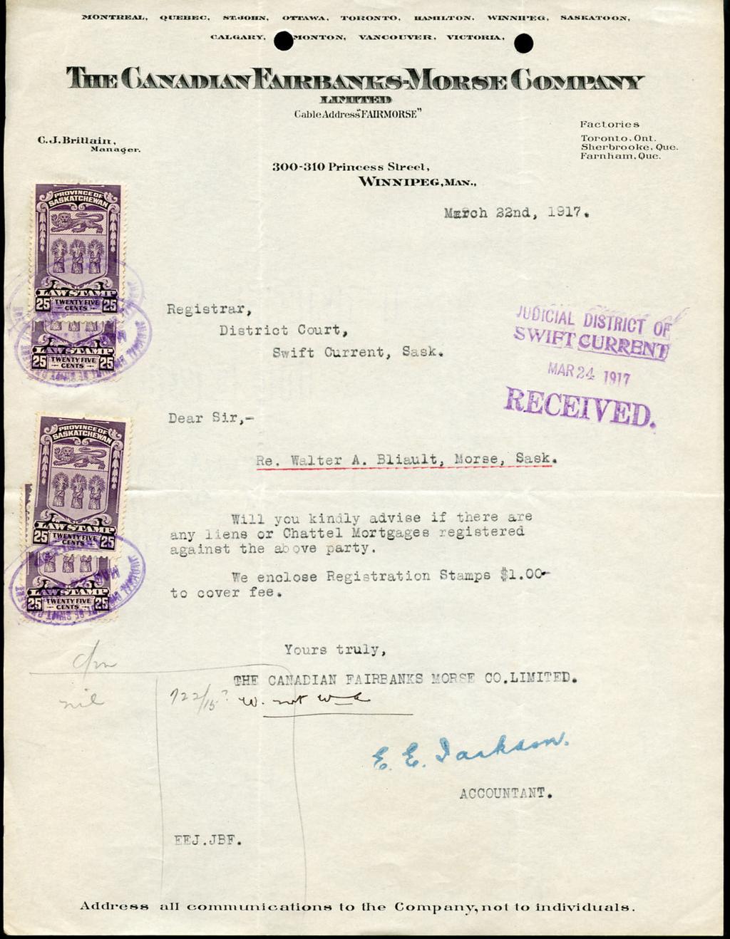 Interesting 1917 Search document. Required fee was paid with 4 copies of SL36-25c lilac. Typically they would use special forms for this purpose.