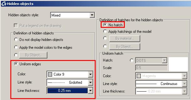 In the "Definition of hidden objects" area, select Uniform edges and set the parameters as shown in Figure 210.