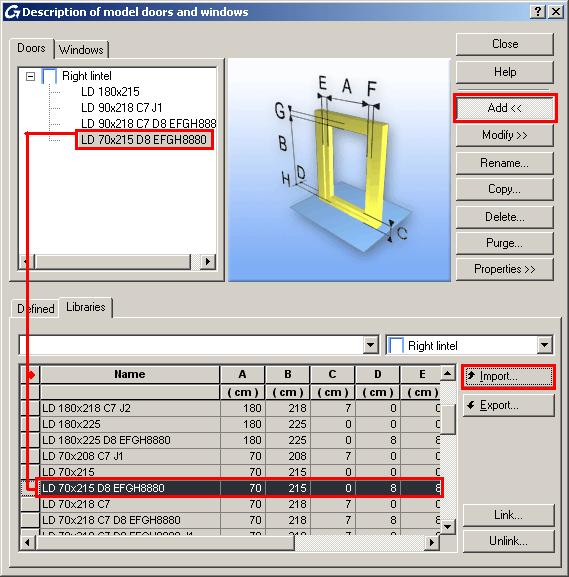 5. From the drop-down list on the right side of the dialog box, select the Right lintel opening shape.