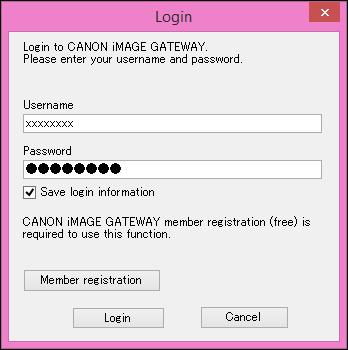 Log in to CANON image GATEWAY. Enter your login name and password for CANON image GATEWAY, and then click the [Login] button. The [Edit Web Services] window appears. Set Web services to use.