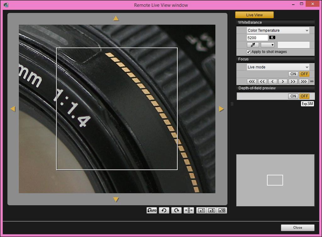 List of Zoom View Window Functions (p.7) Moves the display position Sets the color temperature Controllers Moves the display position Selects the white balance (p.) Click white balance AF mode (p.