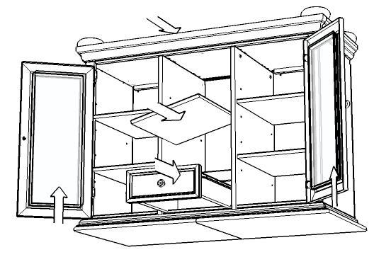 (See figure 4) Slide Drawer and Wine into position. Note: The adjustable shelf (M) is optional (see Figure 5).