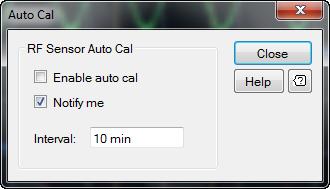 The 8990B auto-calibration is enabled by default. You can enable or disable the auto-calibration process and notification, and set the auto-calibration interval from the Auto Cal dialog.
