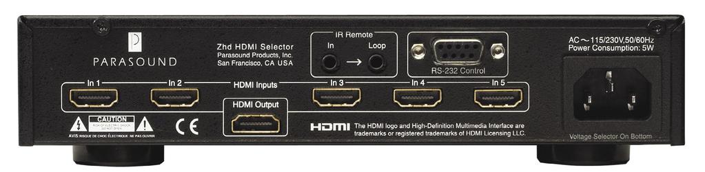 Zh d 5 I n p u t H D M I S w i t c h e r Selects up to five HDMI video sources and routes them to one HDMI output. Its HDMI boost circuit assures flawless performance with extralong HDMI wire runs.